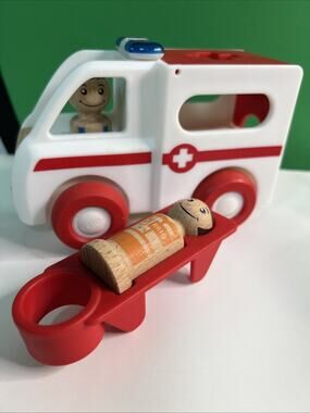 Brio Plastic Red and White Emergency Ambulance Toy Vehicle With Wooden Figures